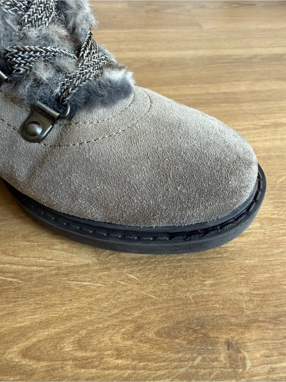 Sam Edelman Darrah Suede Lace Up Faux FurWinter Combat Boots Putty Gray wmn 7